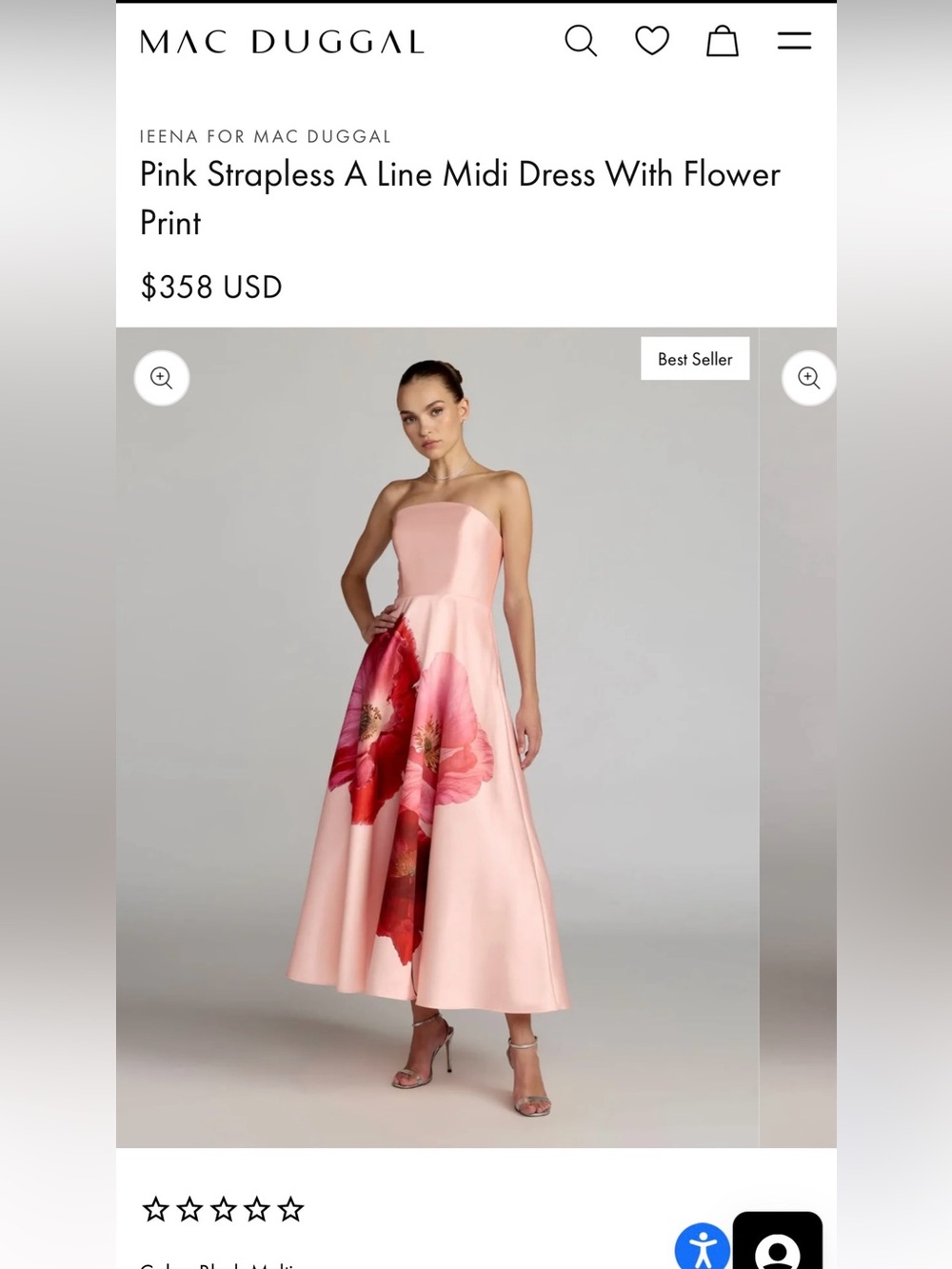 Mac Duggal Pink Strapless A-Line Midi Dress with Floral Accent